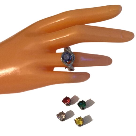 326L Stainless Steel Ring 5 Magnetic Interchangeable Colored Stones Size 8 NWT - Picture 1 of 14